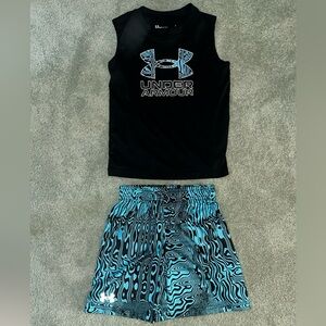 Under Armour Black Tee and Blue Wave Shorts